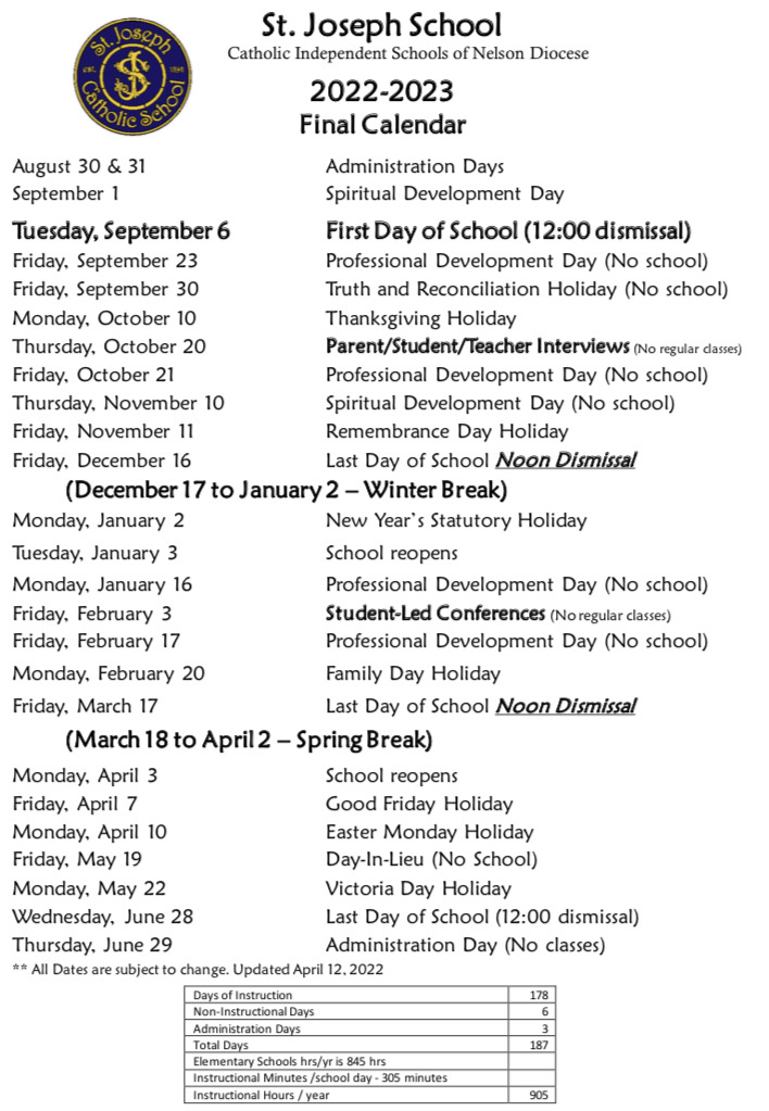 2022-2023 Calendar